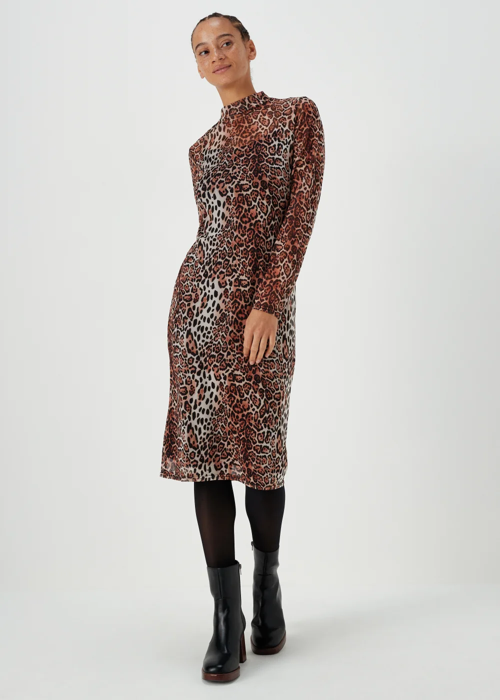 Brown Leopard Print Mesh Midi Dress - 8 Image 1