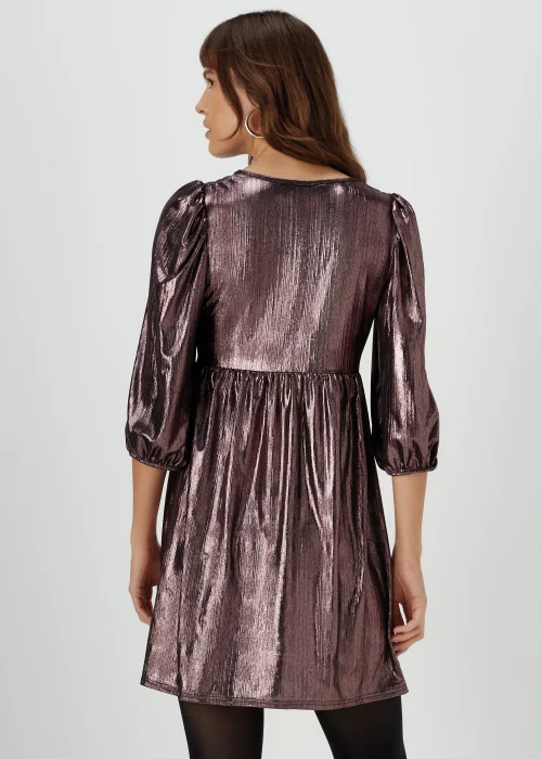 Rose Gold Metallic Ribbed Belted Mini Dress - 8 Image 2
