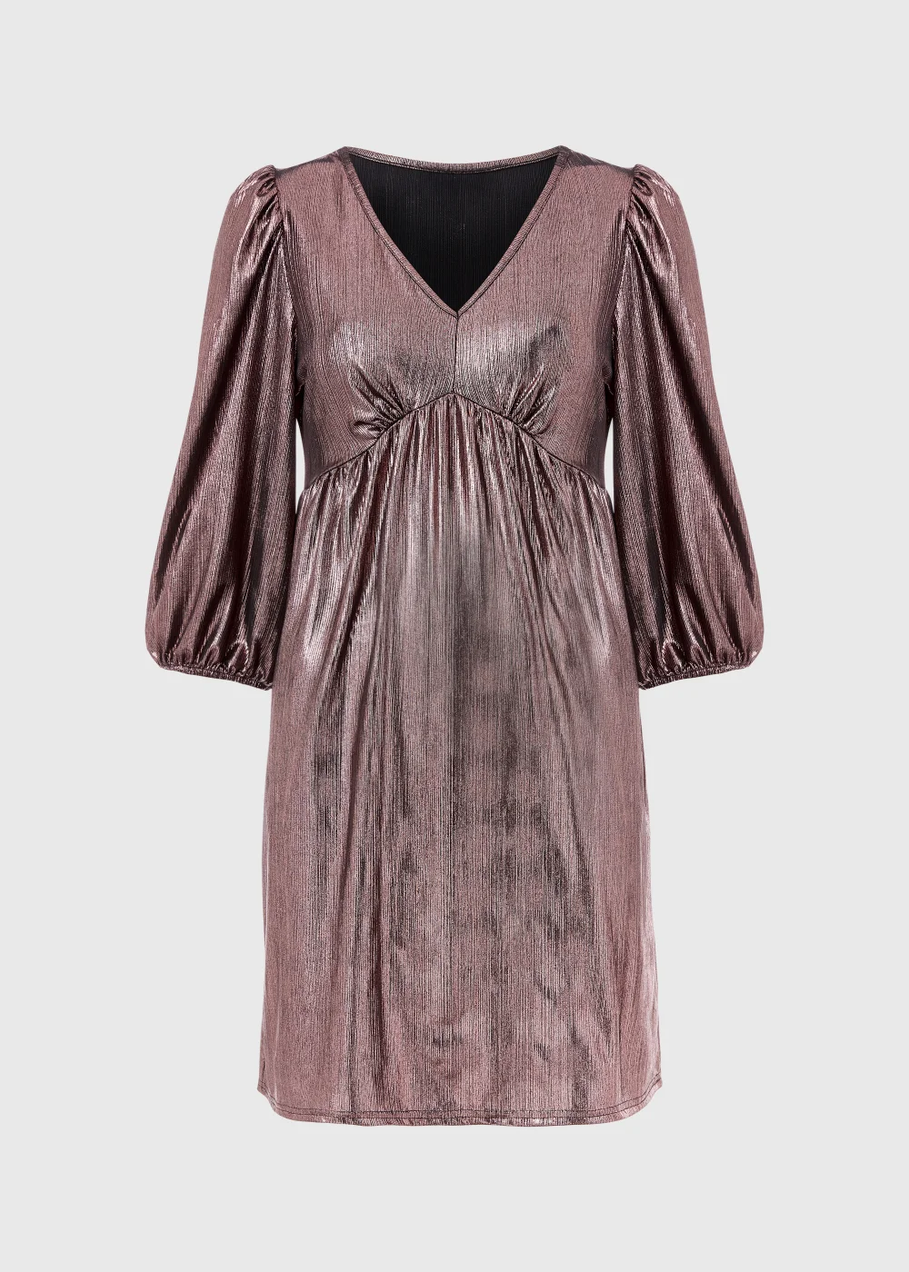 Rose Gold Metallic Ribbed Belted Mini Dress - 8 Image 5