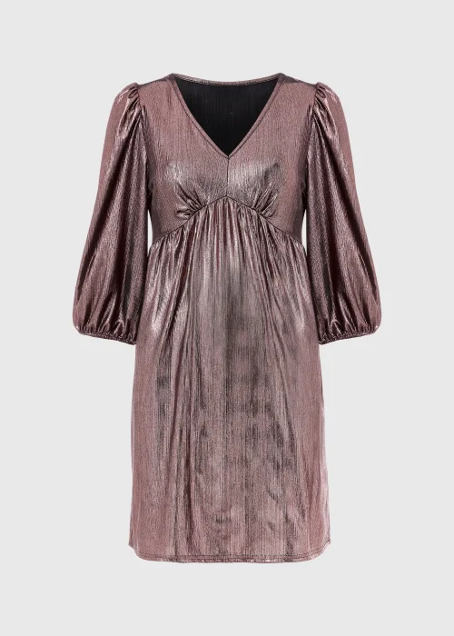 Rose Gold Metallic Ribbed Belted Mini Dress - 8 Image 5