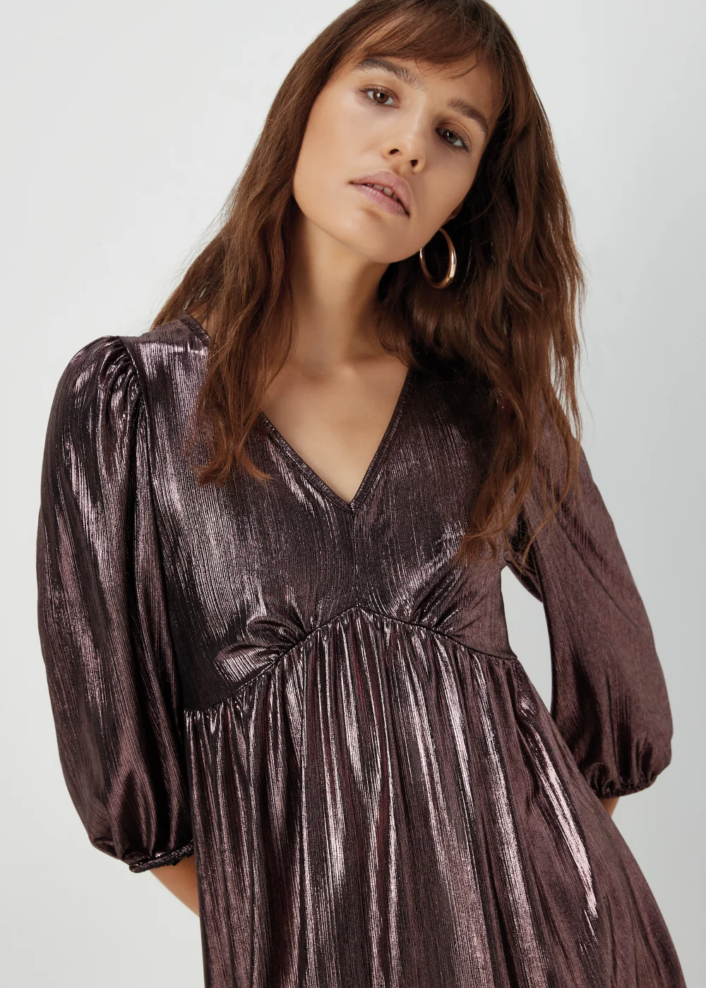 Rose Gold Metallic Ribbed Belted Mini Dress - 8 Image 3