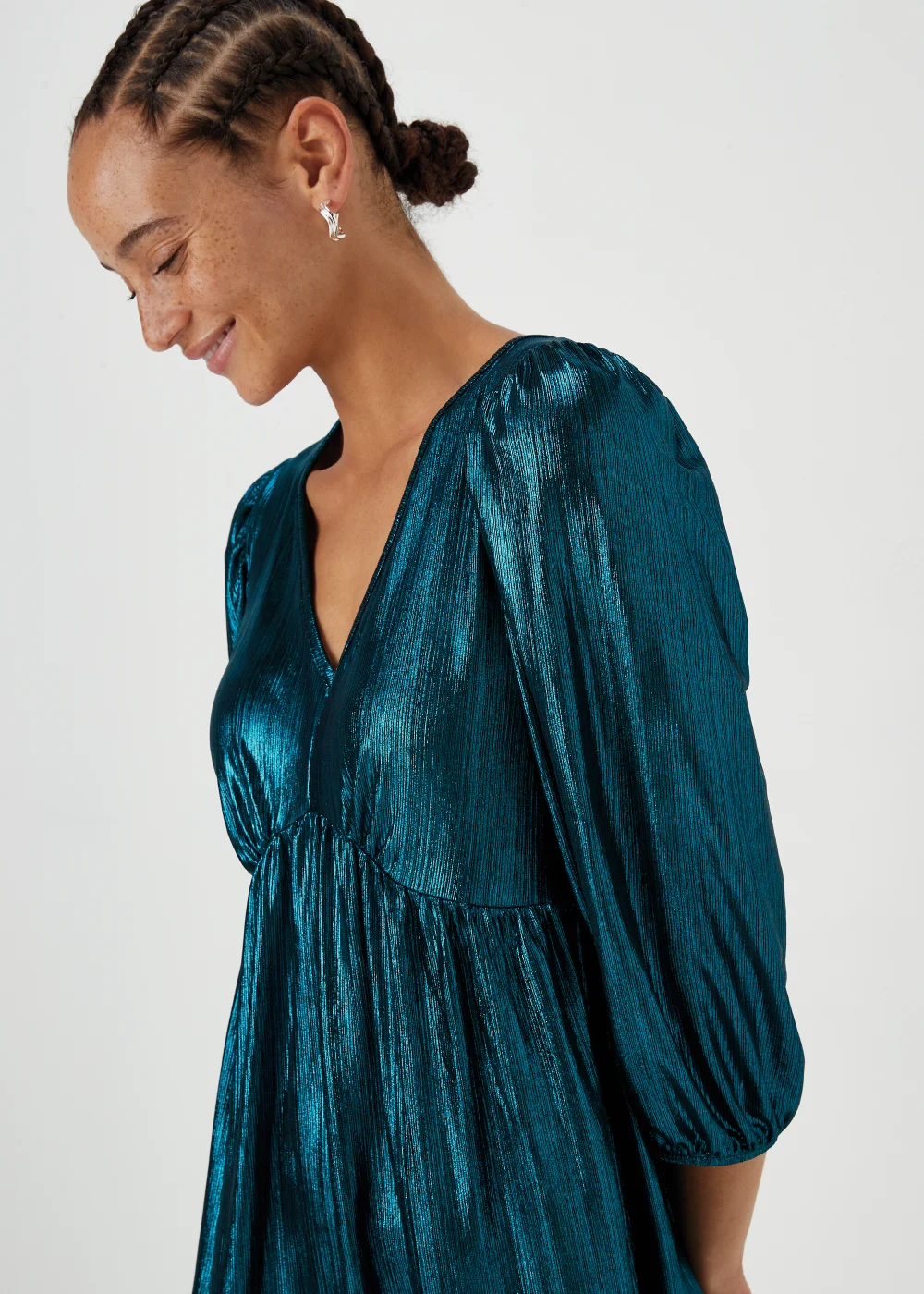 Turquoise Metallic Ribbed Belted Mini Dress - 8 Image 3