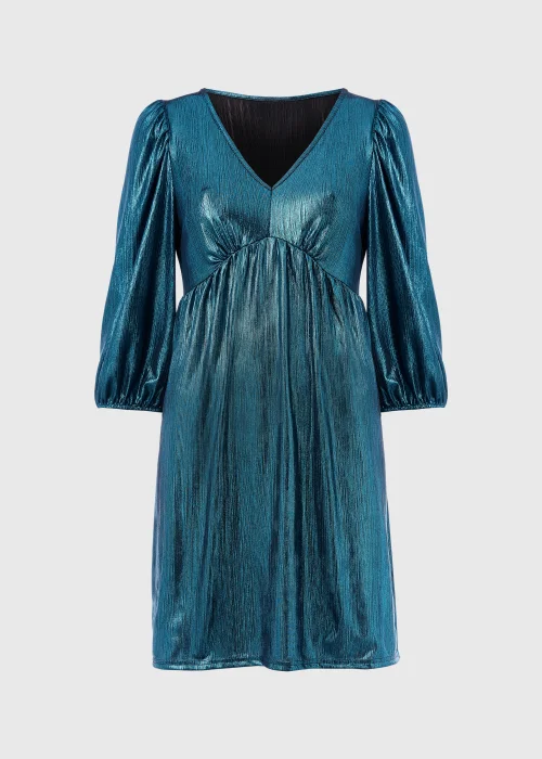 Turquoise Metallic Ribbed Belted Mini Dress - 8 Image 5