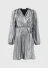 Silver Metallic Plisse Wrap Mini Dress - 8 Image 5