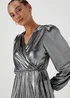 Silver Metallic Plisse Wrap Mini Dress - 8 Image 3