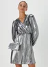 Silver Metallic Plisse Wrap Mini Dress - 8 Image 1