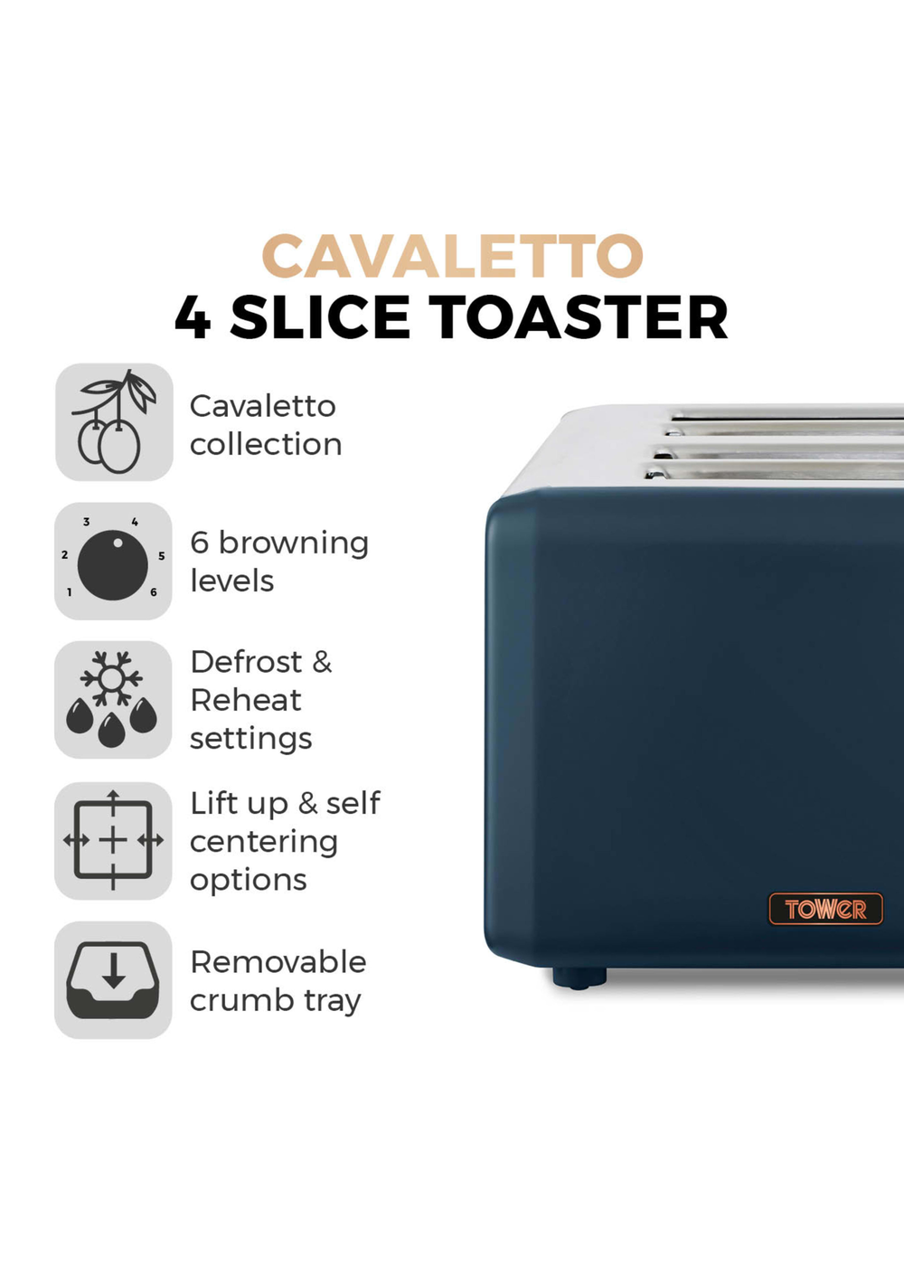 Tower Cavaletto 4 Slice Stainless Steel Toaster - No Size Image 2