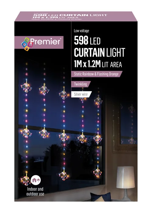Premier Decorations 598 Rainbow LED Twinkling Sputnik Curtain Light - One Size Image 1