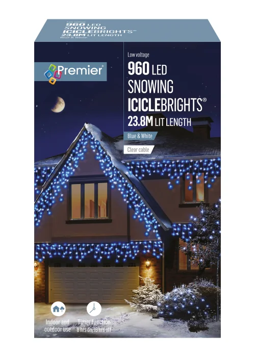 Premier Decorations 960 Blue and White LED Snowing Iciclebrights - One Size Image 1