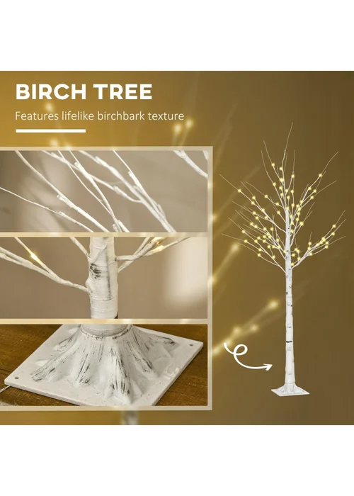 HOMCOM 6ft Artificial White Birch Tree Light with Warm White Pre-Lit LED Light for Indoor and Covered Outdoor Use - 120cm Image 5
