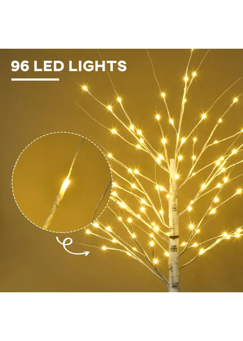 HOMCOM 6ft Artificial White Birch Tree Light with Warm White Pre-Lit LED Light for Indoor and Covered Outdoor Use - 120cm Image 4