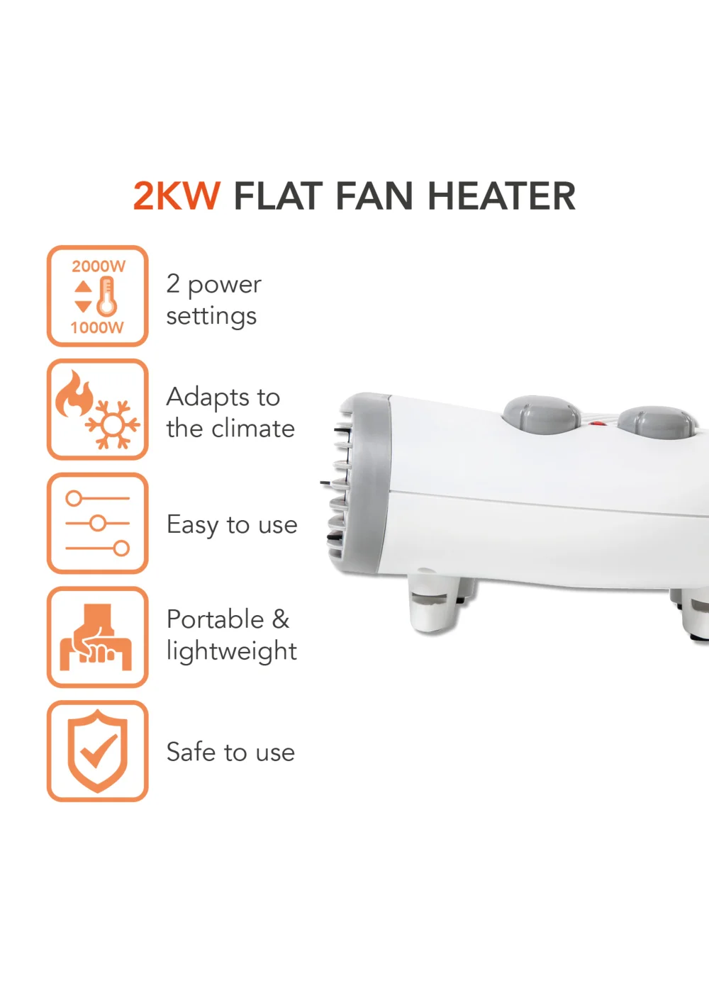 Warmlite 1000W/ 2000W Flat Fan Heater - No Size Image 2