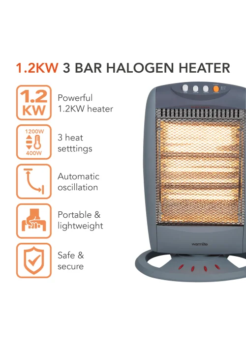 Warmlite 1200w Grey Halogen Heater - No Size Image 2