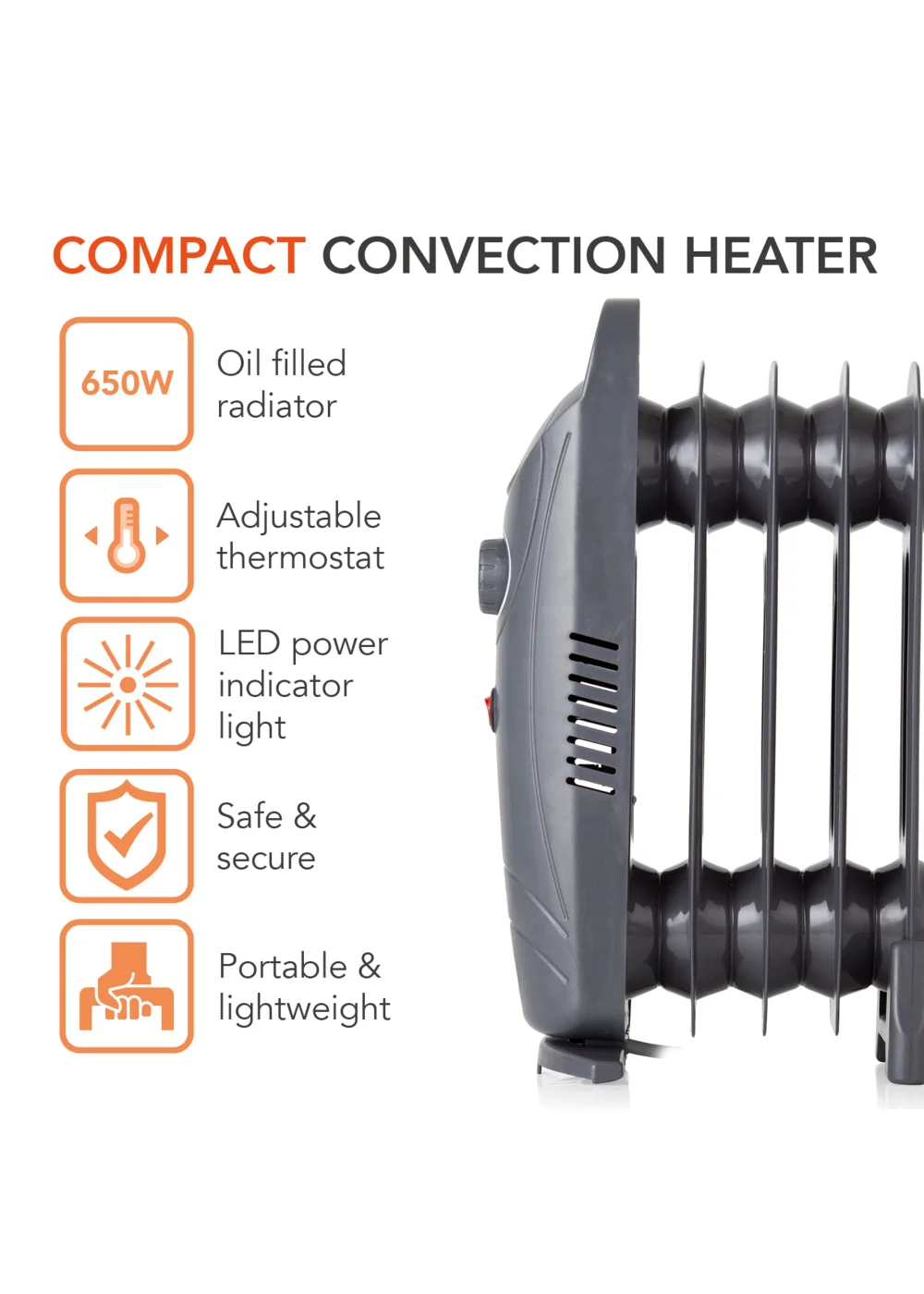 Warmlite 650W Oil Filled Radiator - One Size Image 2
