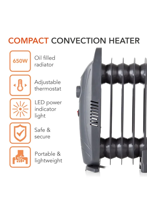 Warmlite 650W Oil Filled Radiator - One Size Image 2