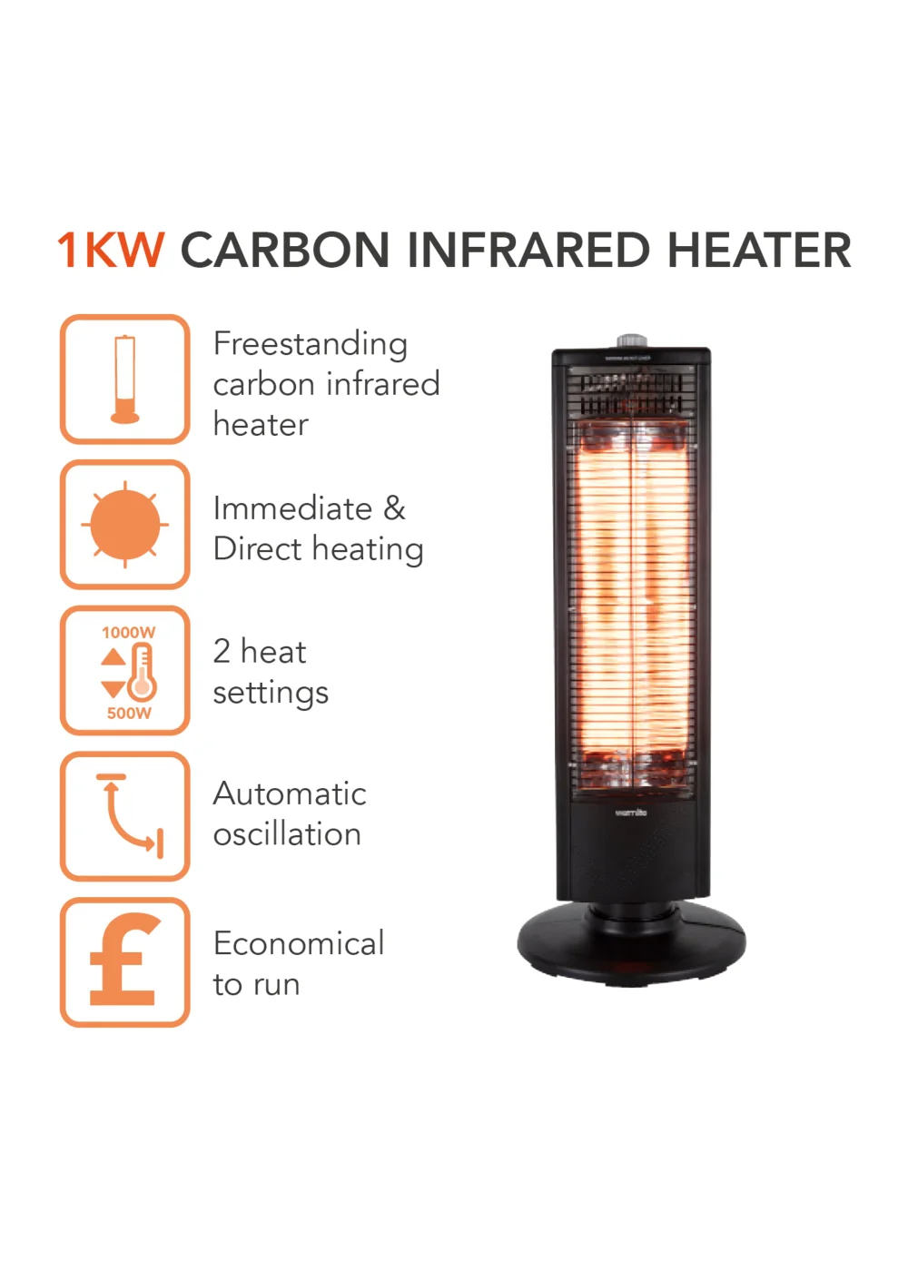 Warmlite 1000W Carbon Infrared Heater - No Size Image 2