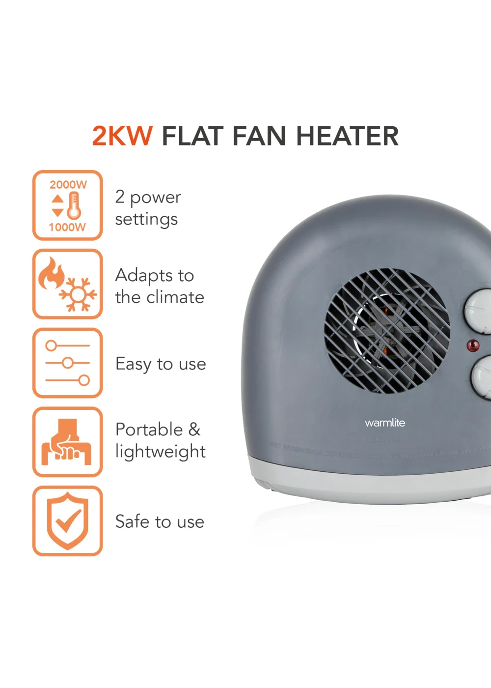 Warmlite 1000W/2000W Flat Fan Heater - No Size Image 2
