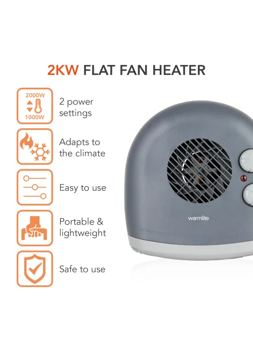 Warmlite 1000W/2000W Flat Fan Heater - No Size Image 2