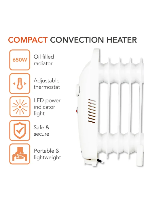 Warmlite 650W Oil Filled Radiator White - One Size Image 2
