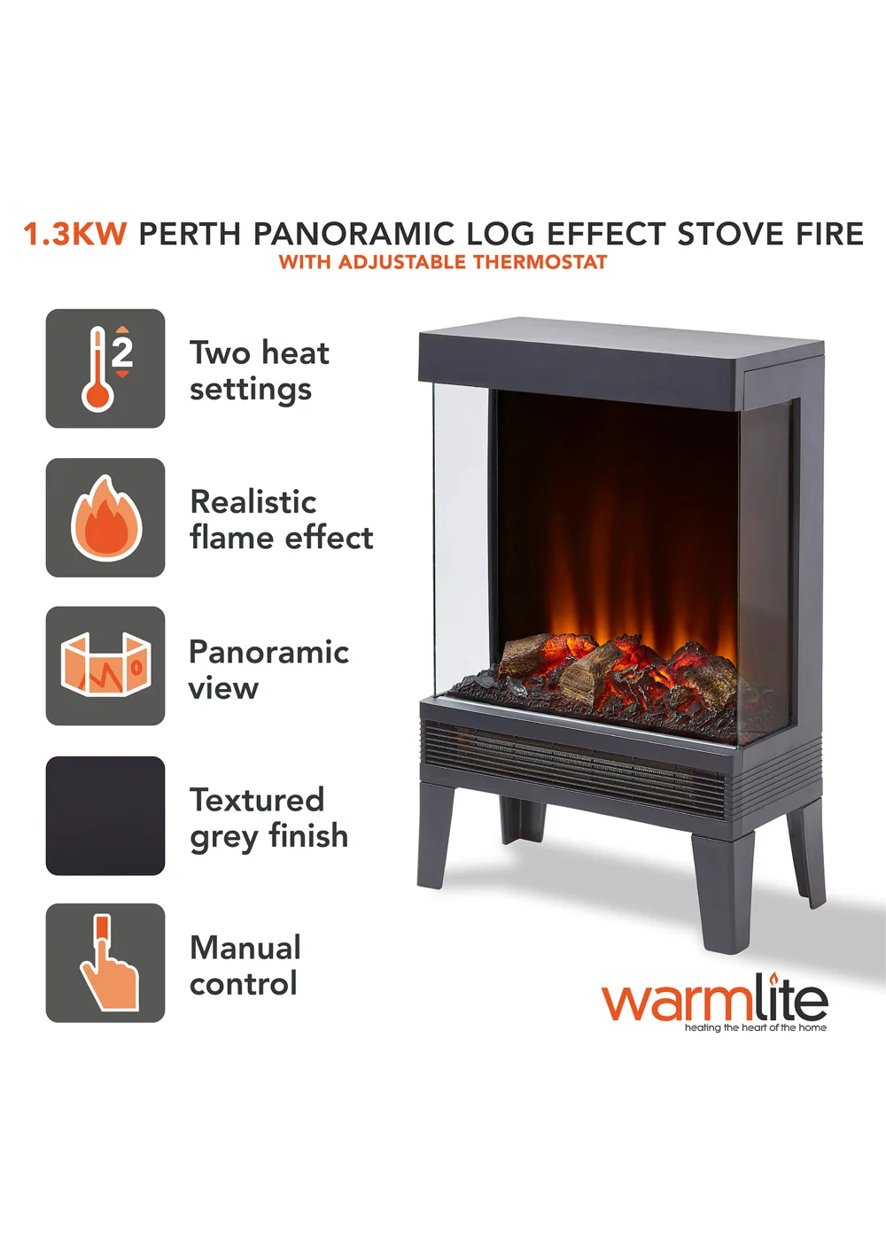 Warmlite Perth 1.3KW Log Stove Fire - One Size Image 2