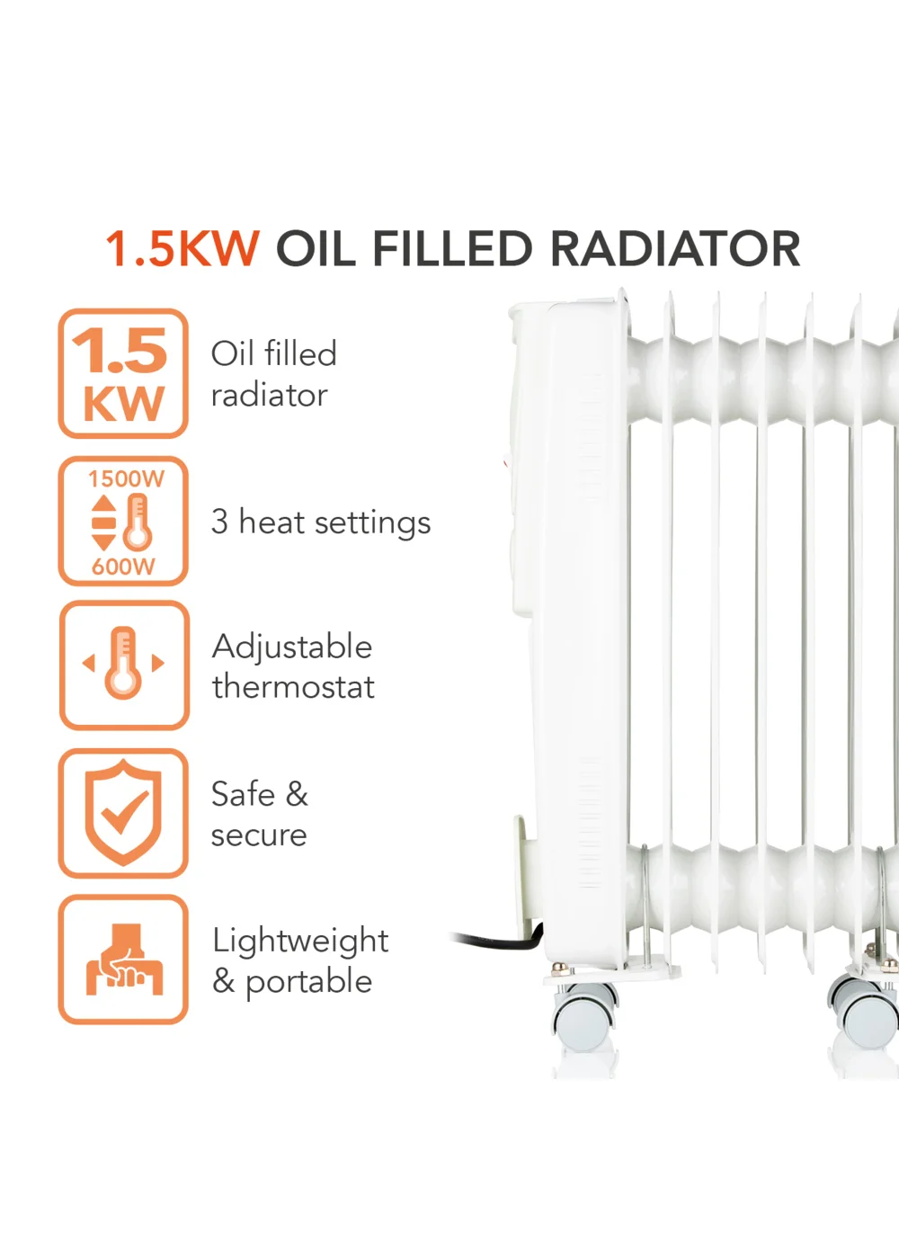 Warmlite 1500W Oil Filled Radiator - No Size Image 2