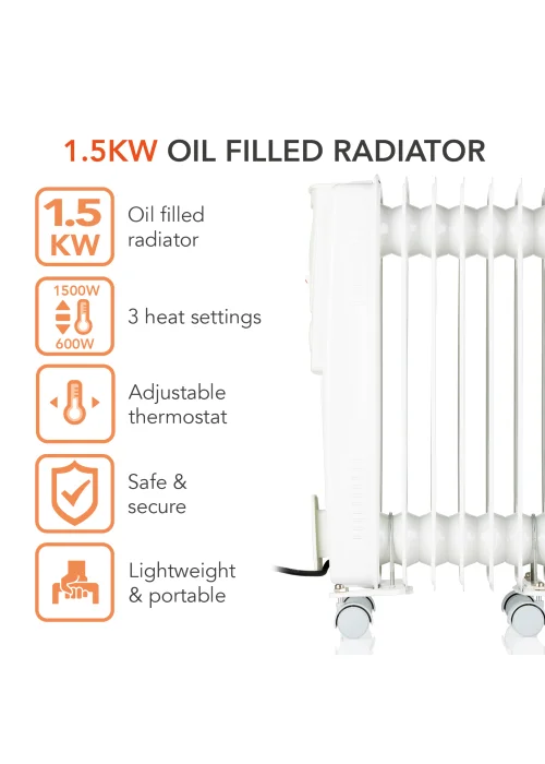 Warmlite 1500W Oil Filled Radiator - No Size Image 2