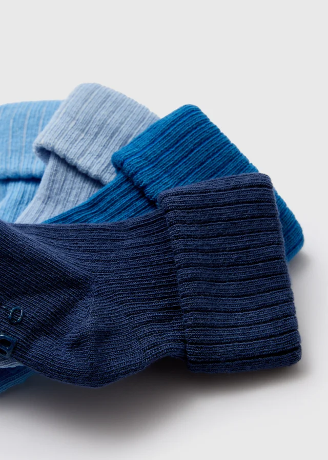 Baby 4 Pack Blue Ribbed Socks (Newborn-24mths)