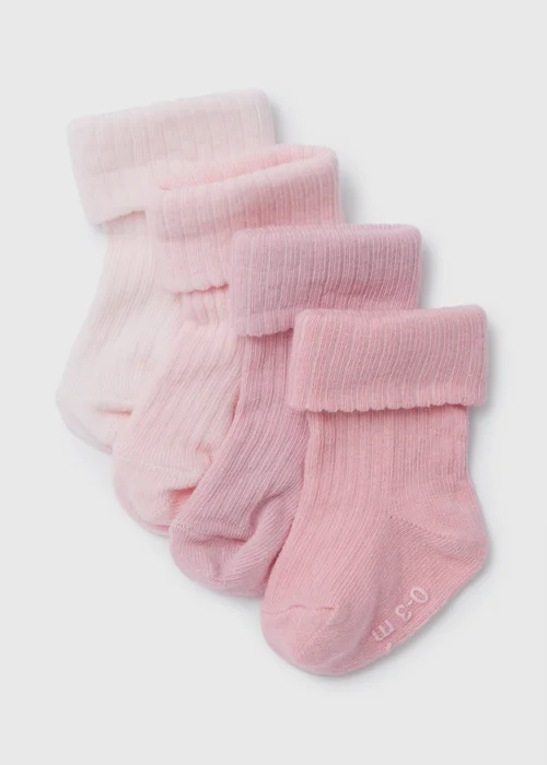 Baby 4 Pack Pink Ribbed Socks (Newborn-24mths) - Up to 1 Month Image 1