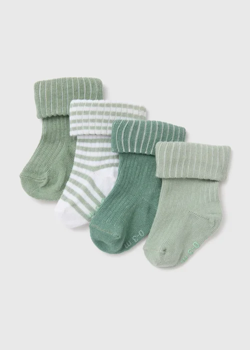 Baby 4 Pack Sage Ribbed Socks (Newborn-24mths) - 0-3 months Image 1