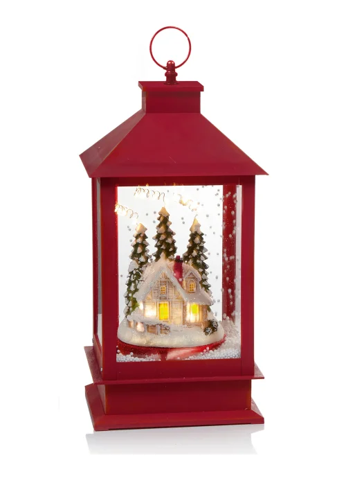 Premier Decorations LED Lit Snow Blowing Lantern with House Scene - One Size Image 1