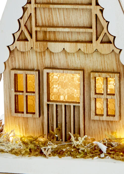 Premier Decorations Set of 2 Lit Wooden Christmas Houses - One Size Image 2