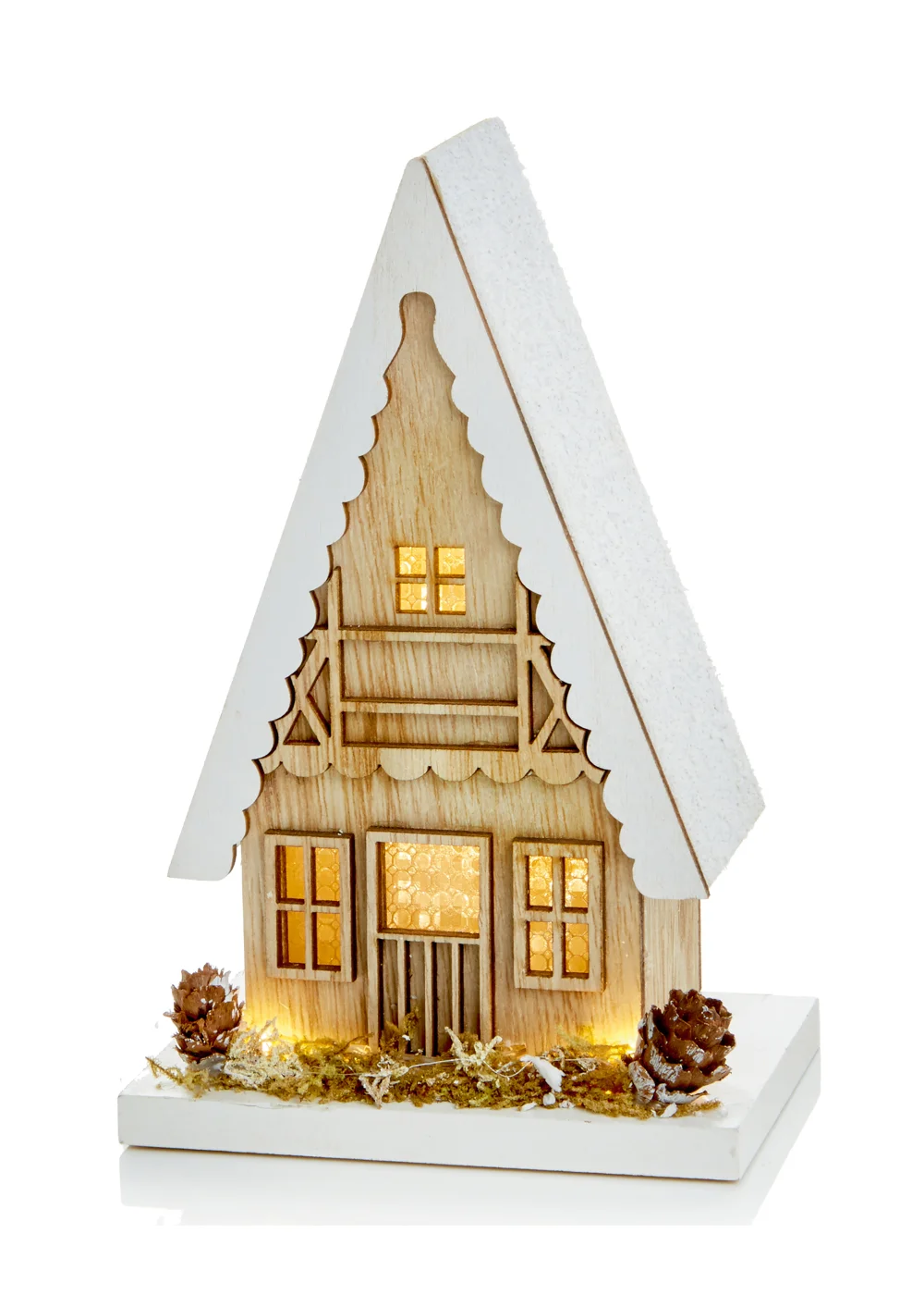 Premier Decorations Set of 2 Lit Wooden Christmas Houses - One Size Image 1