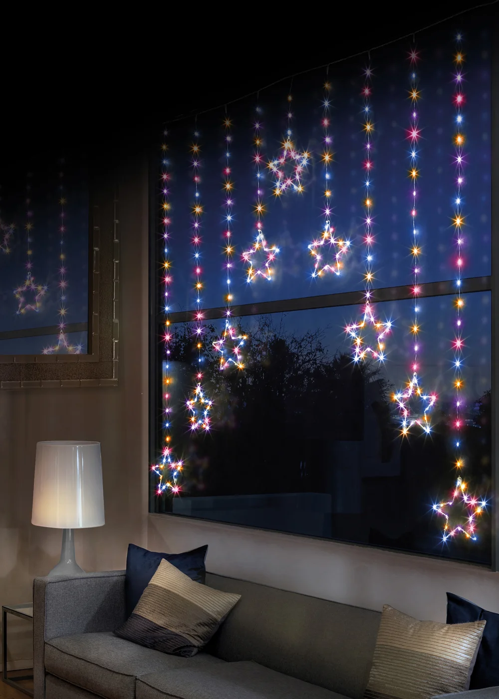 Premier Decorations 303 Rainbow LED Star Curtain Light 1.2m x 1.2m - One Size Image 2