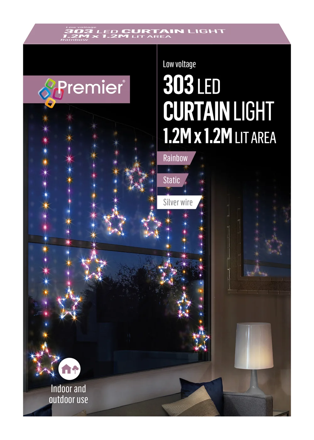 Premier Decorations 303 Rainbow LED Star Curtain Light 1.2m x 1.2m - One Size Image 1