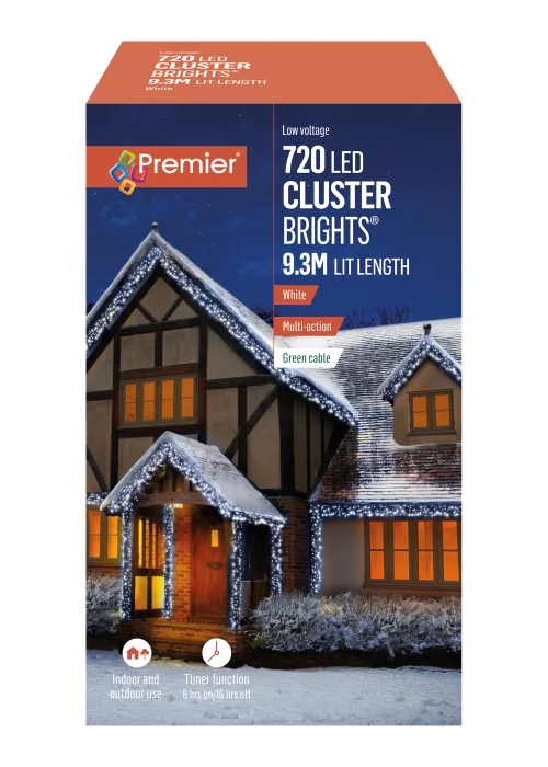 Premier Decorations 720 White LED Cluster Brights - One Size Image 1