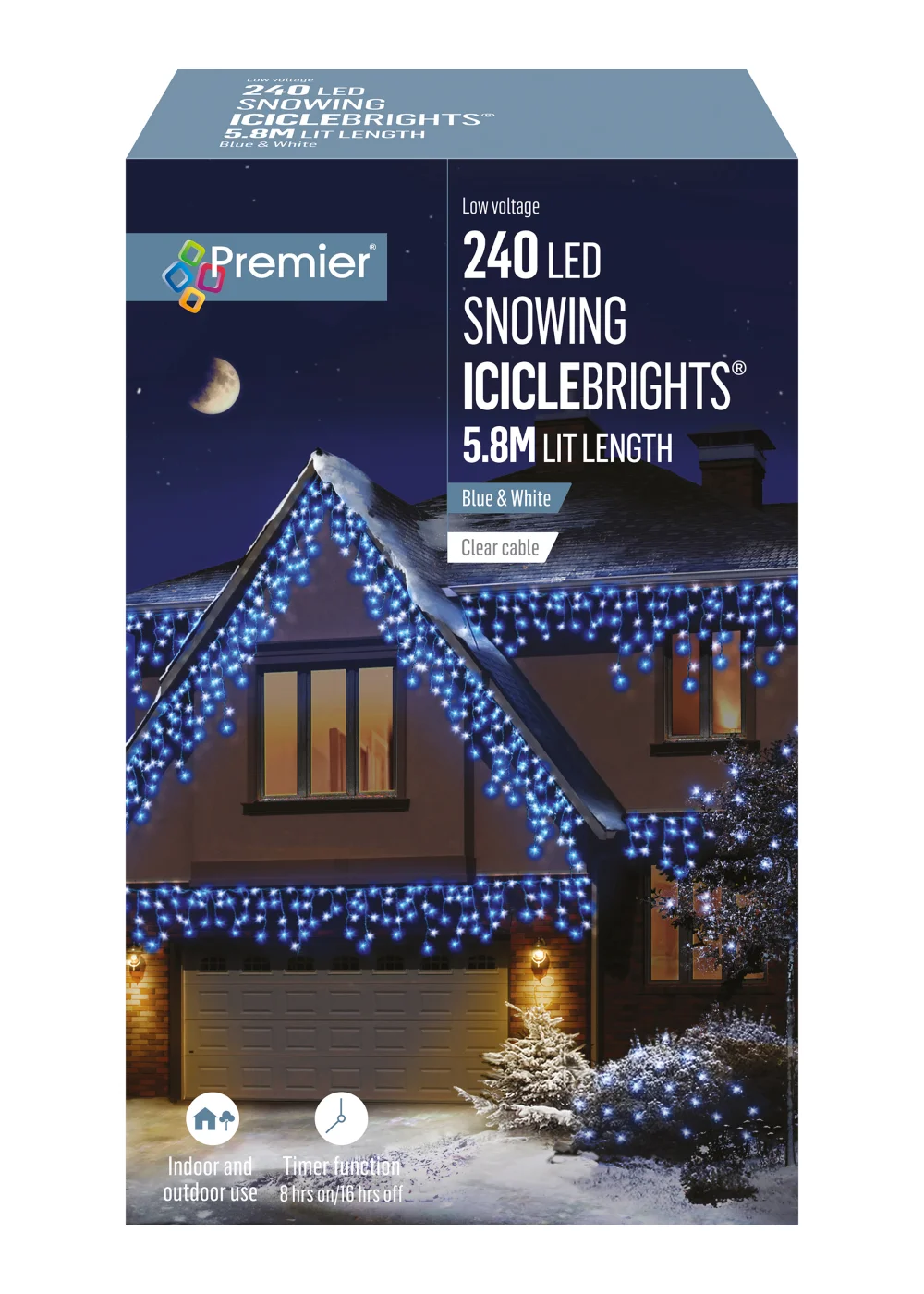 Premier Decorations 240 Blue and White LED Snowing Iciclebrights - One Size Image 1