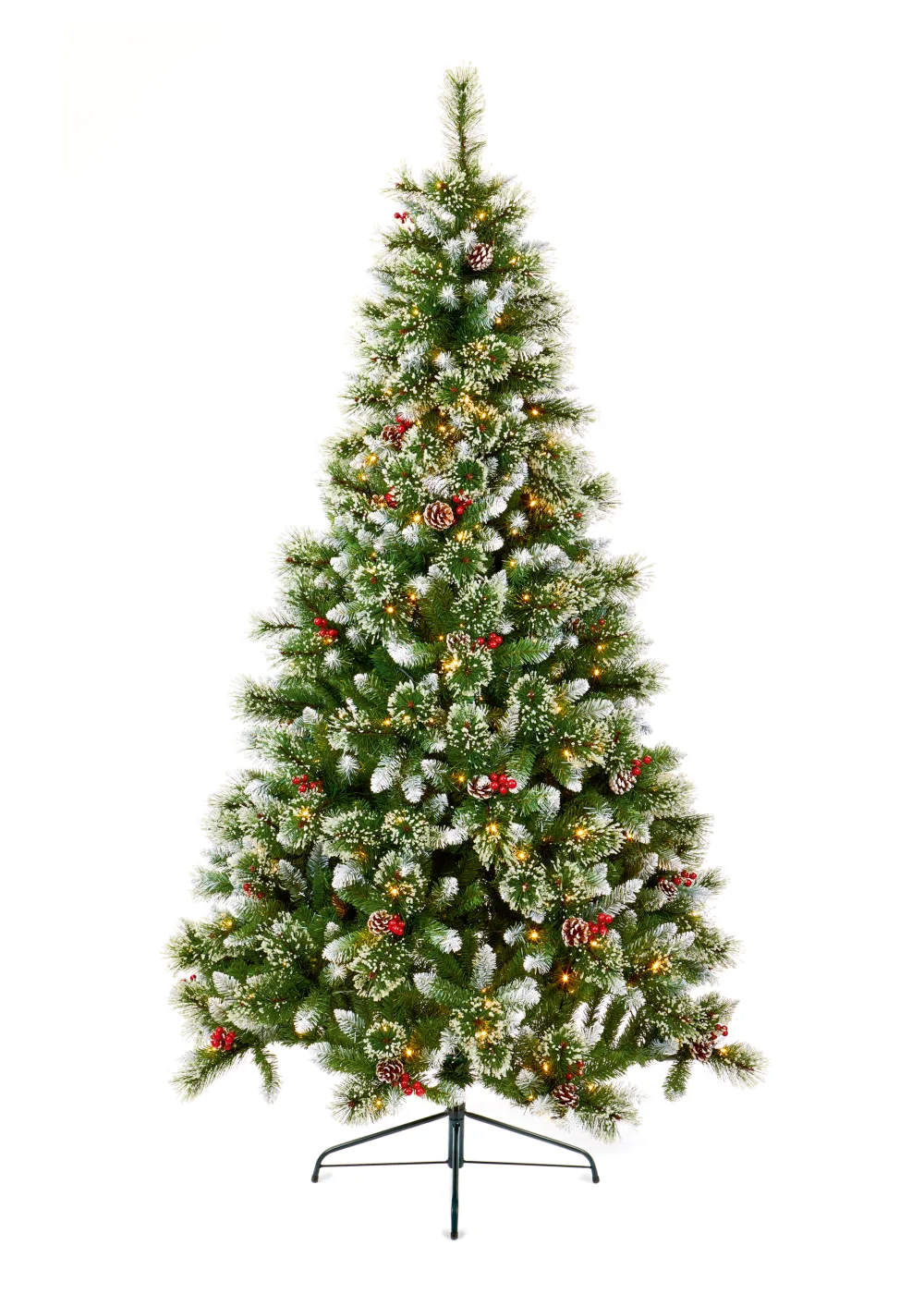 Premier Decorations Pre-Lit Sugar Pine Iced Tipped Christmas Tree with Berries and Pinecones 6ft - 6ft Image 1