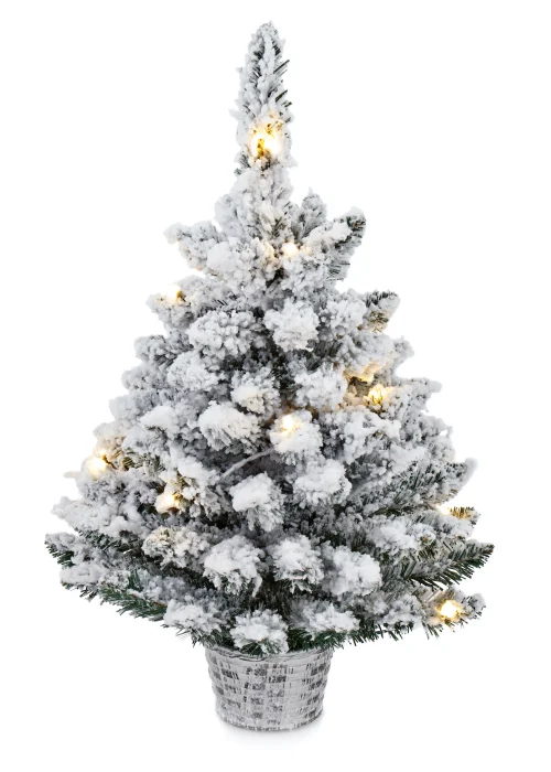 Premier Decorations Pre-Lit Potted Flocked Tree with Warm White LEDs (2Ft) - 2Ft Image 1
