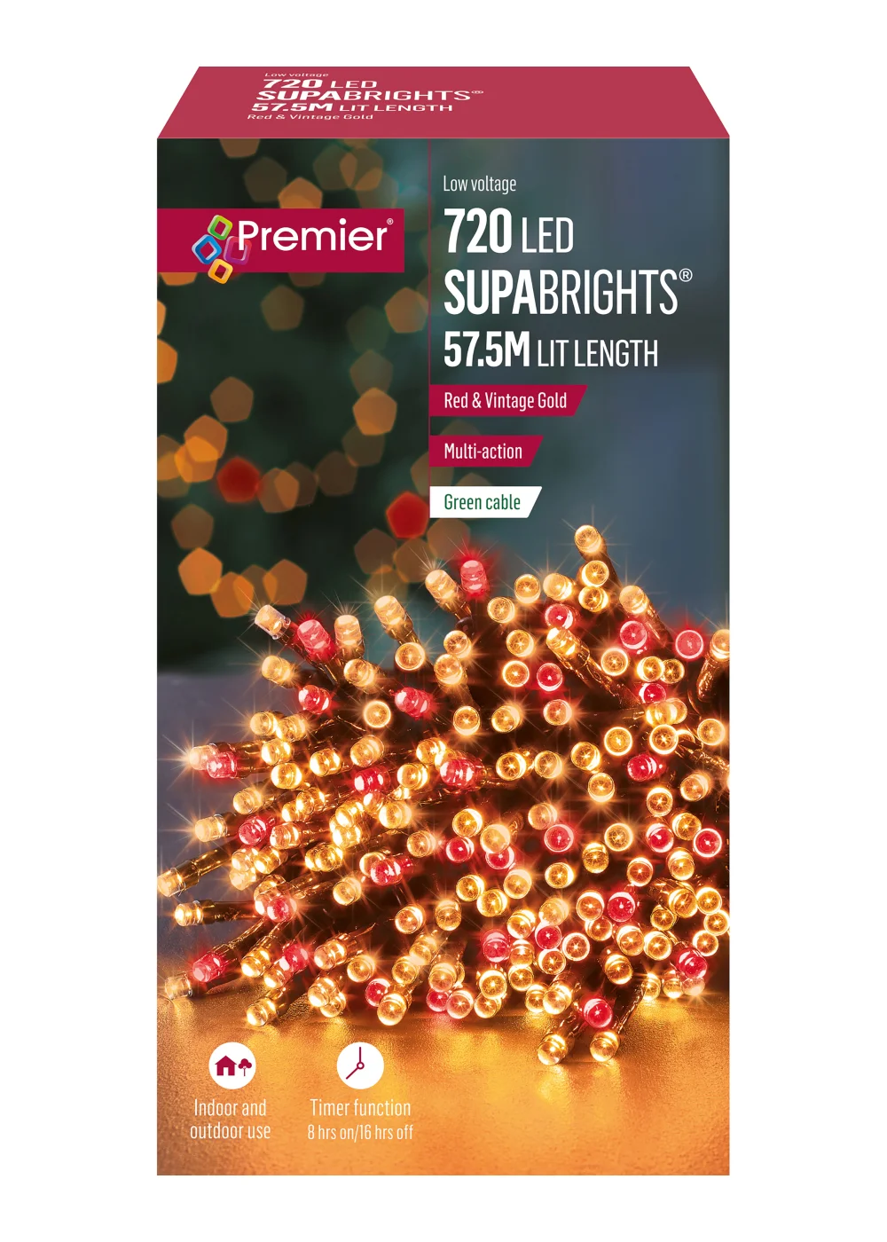 Premier Decorations 720 Red and Vintage Gold LED Supabrights - One Size Image 1
