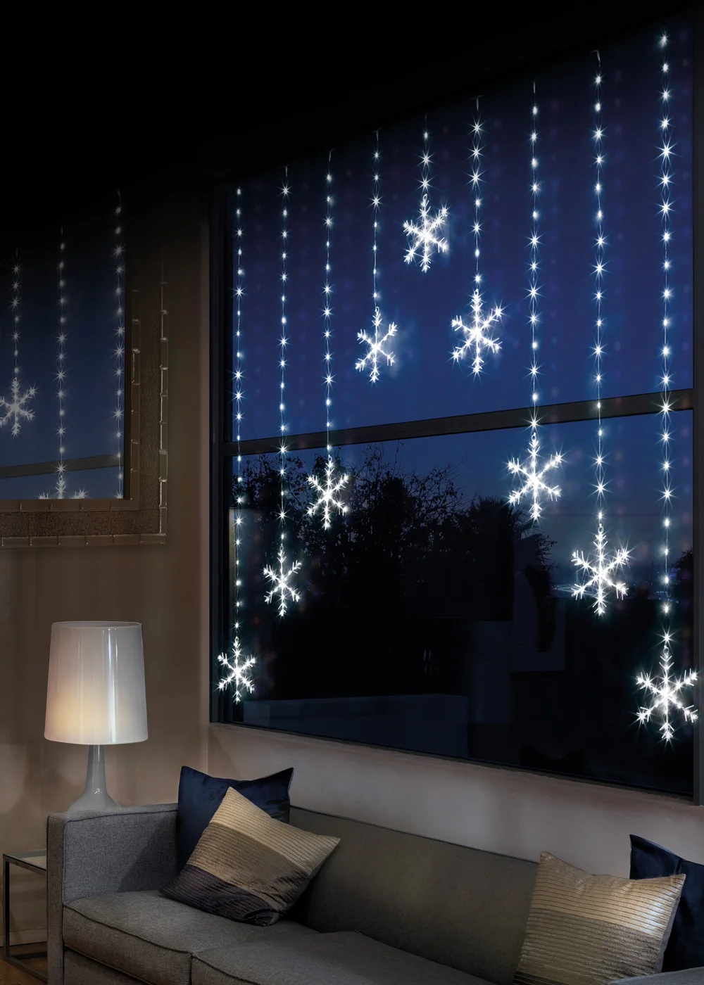Premier Decorations 339 White LED Snowflake Curtain Light - One Size Image 2