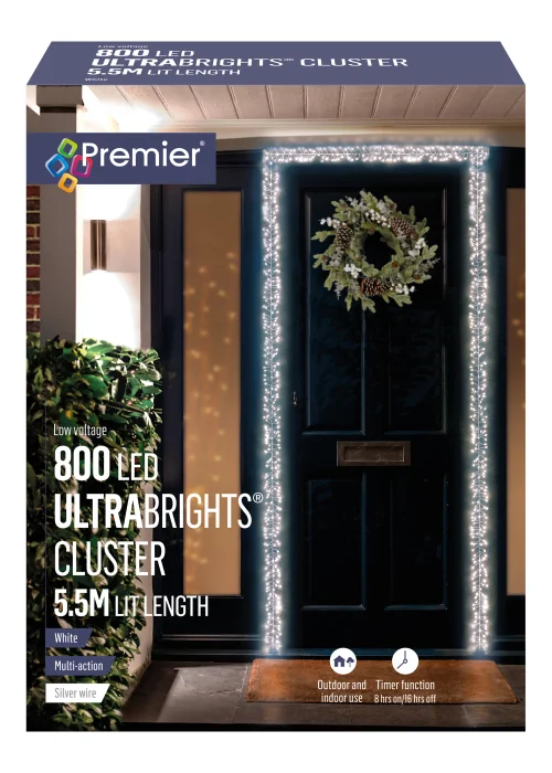 Premier Decorations 800 White LED Silver Wire Ultrabrights Cluster Lights - One Size Image 1