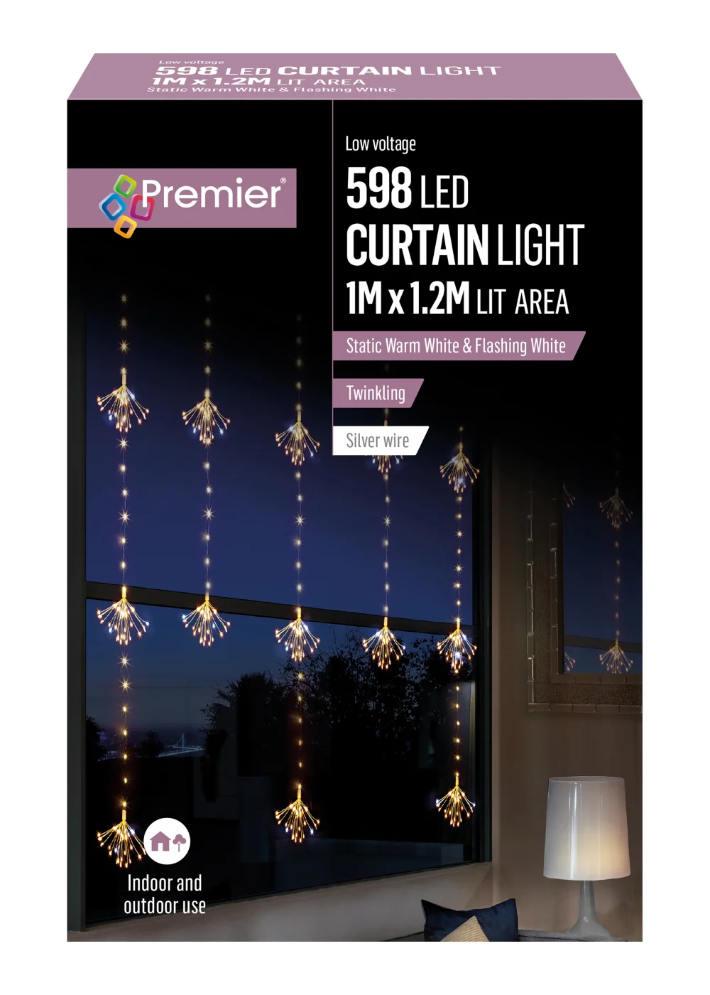 Premier Decorations 598 Warm White LED Twinkling Sputnik Curtain Light - One Size Image 1