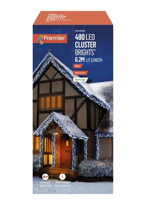 Premier Decorations 480 White LED Cluster Brights - One Size Image 1