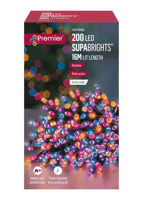 Premier Decorations 200 Rainbow LED Supabrights - One Size Image 2