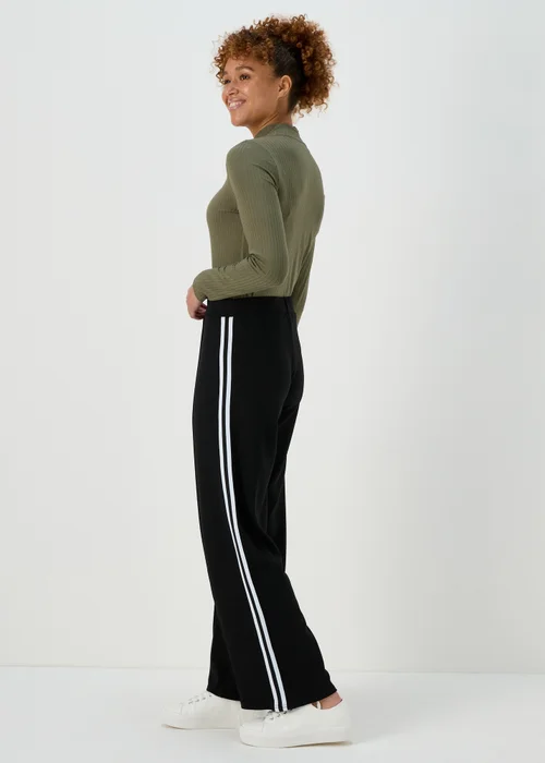 Black Texture Side Stripe Wide Leg Trousers - Size 8 Image 2