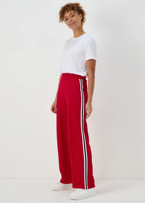 Red Texture Side Stripe Wide Leg Trousers - 8 Image 1