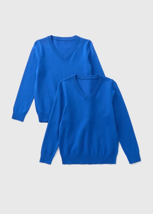 Boys 2 Pack Royal Blue V Neck Knit School Jumper (3-13yrs) - Age 4 Years Image 1