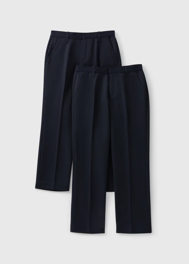 Boys 2 Pack Navy Slim Fit School Trousers (4-12yrs)
