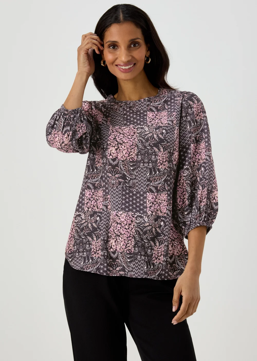 Black Scarf Print Bubble Box Top - Size 8 Image 1