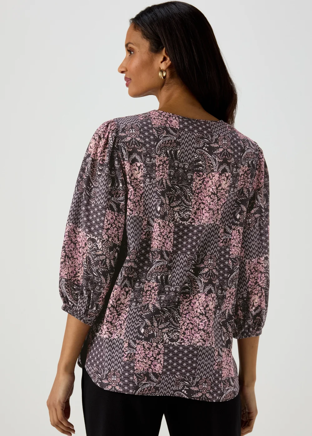 Black Scarf Print Bubble Box Top - Size 8 Image 2